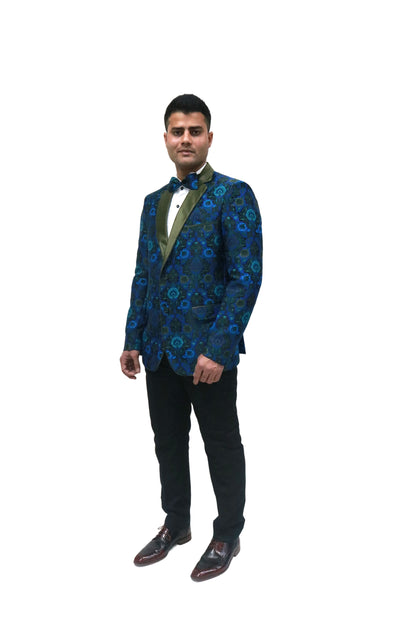 Ron Tomson Metallic Foil ShiVBer Tuxedo Jacket in Cobalt Blue