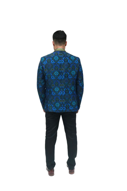 Ron Tomson Metallic Foil ShiVBer Tuxedo Jacket in Cobalt Blue