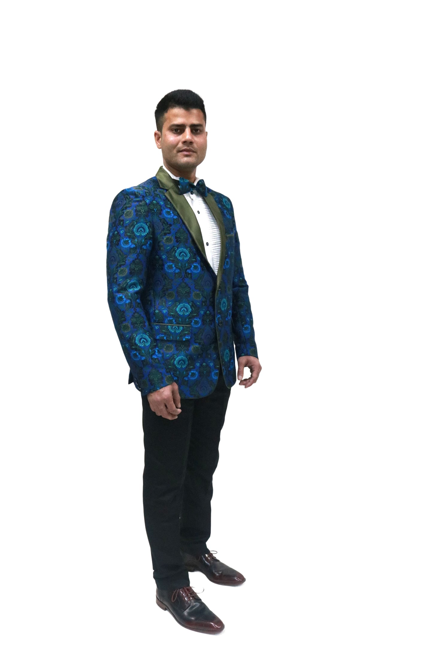 Ron Tomson Metallic Foil ShiVBer Tuxedo Jacket in Cobalt Blue