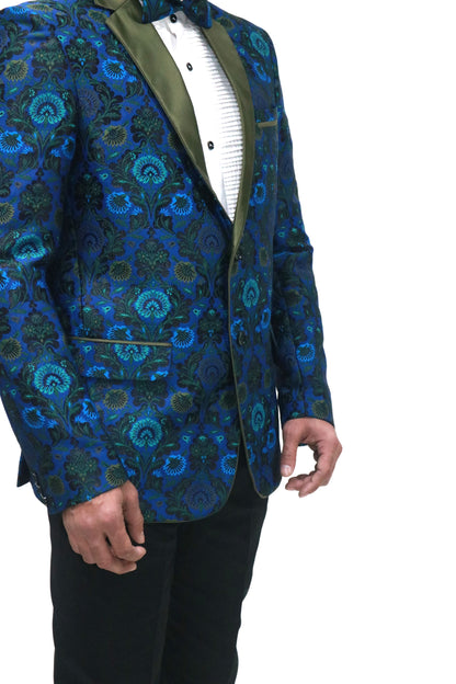 Ron Tomson Metallic Foil ShiVBer Tuxedo Jacket in Cobalt Blue