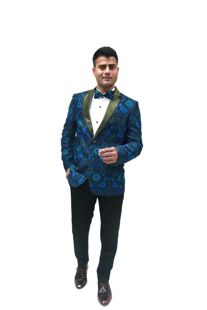 Ron Tomson Metallic Foil ShiVBer Tuxedo Jacket in Cobalt Blue