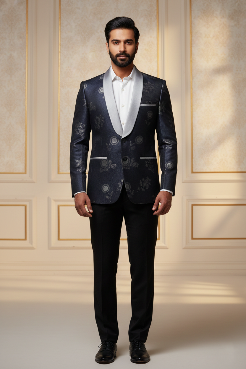 The Midnight Bloom: Contemporary Luxe in Silver and Navy