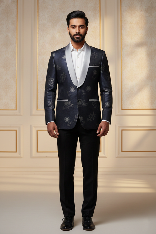 The Midnight Bloom: Contemporary Luxe in Silver and Navy
