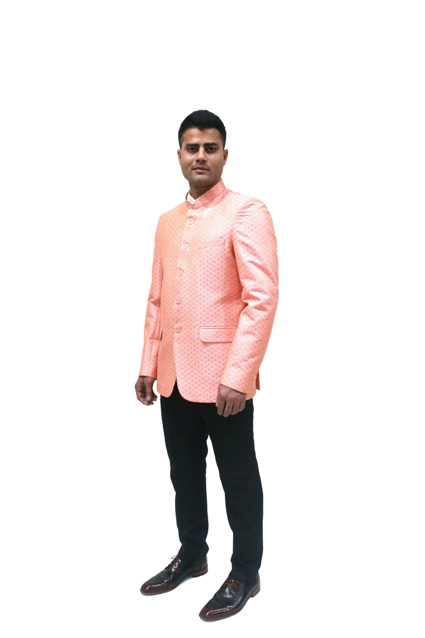 Men's Banarasi Rayon Cotton Pink Bandhgala - Traditional Indian Wedding Wear
