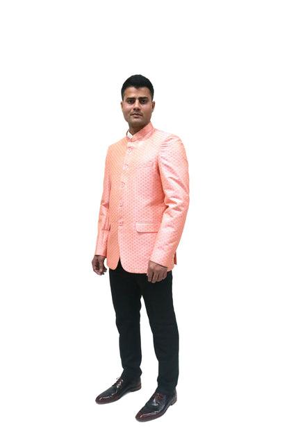 Men's Banarasi Rayon Cotton Pink Bandhgala - Traditional Indian Wedding Wear