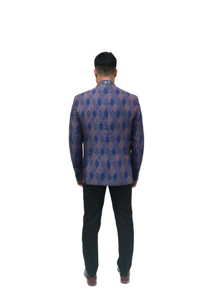 Handmade Men's Black, brown and blue Jacquard Silk Jacket and black trouser combo Perfect for wedding Occasion or Party wear