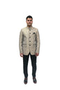 Handmade Men's off white Jacquard Silk Jacket and black trouser combo Perfect for wedding Occasion or Party wear