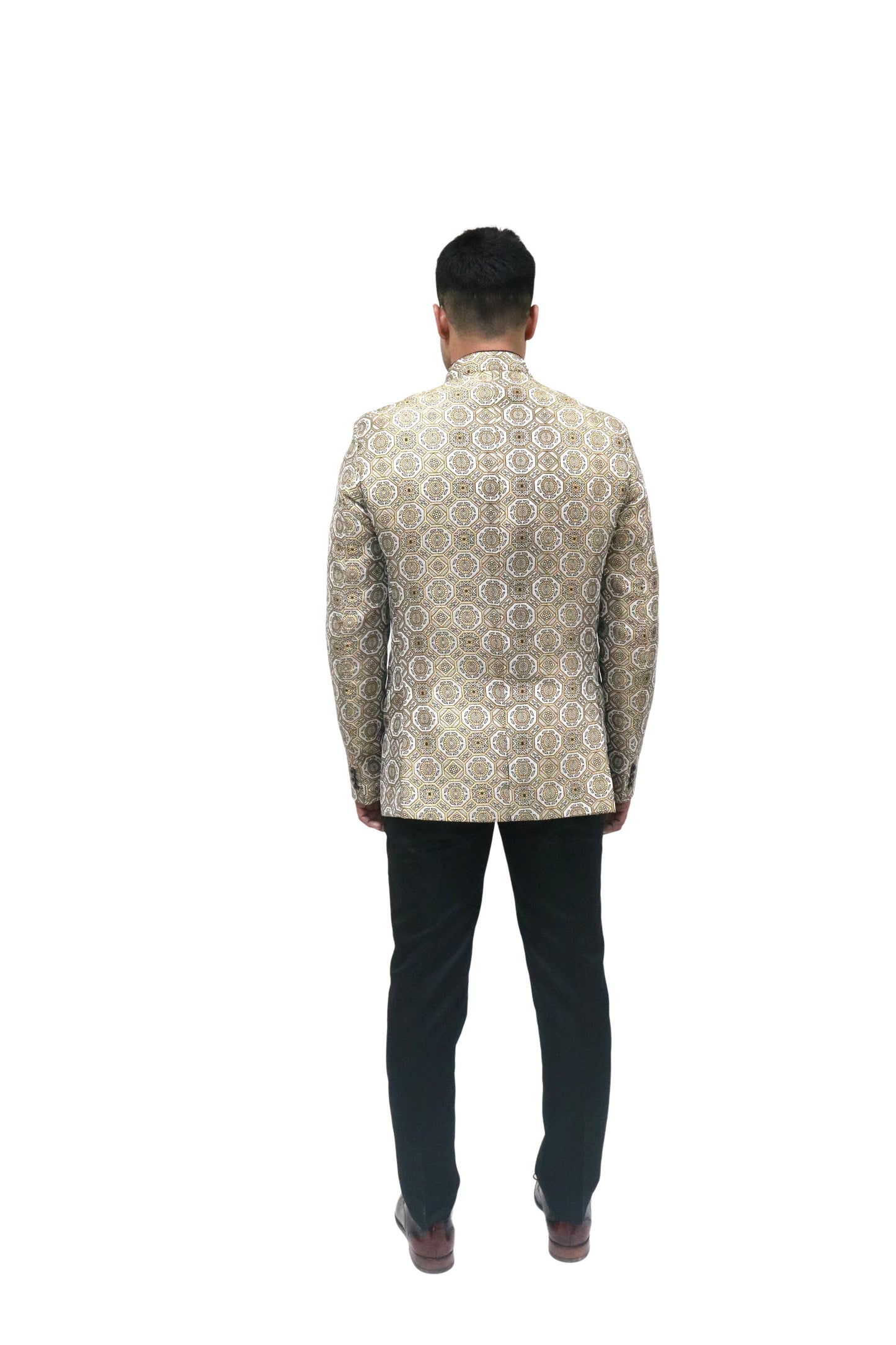 Handmade Men's off white Jacquard Silk Jacket and black trouser combo Perfect for wedding Occasion or Party wear
