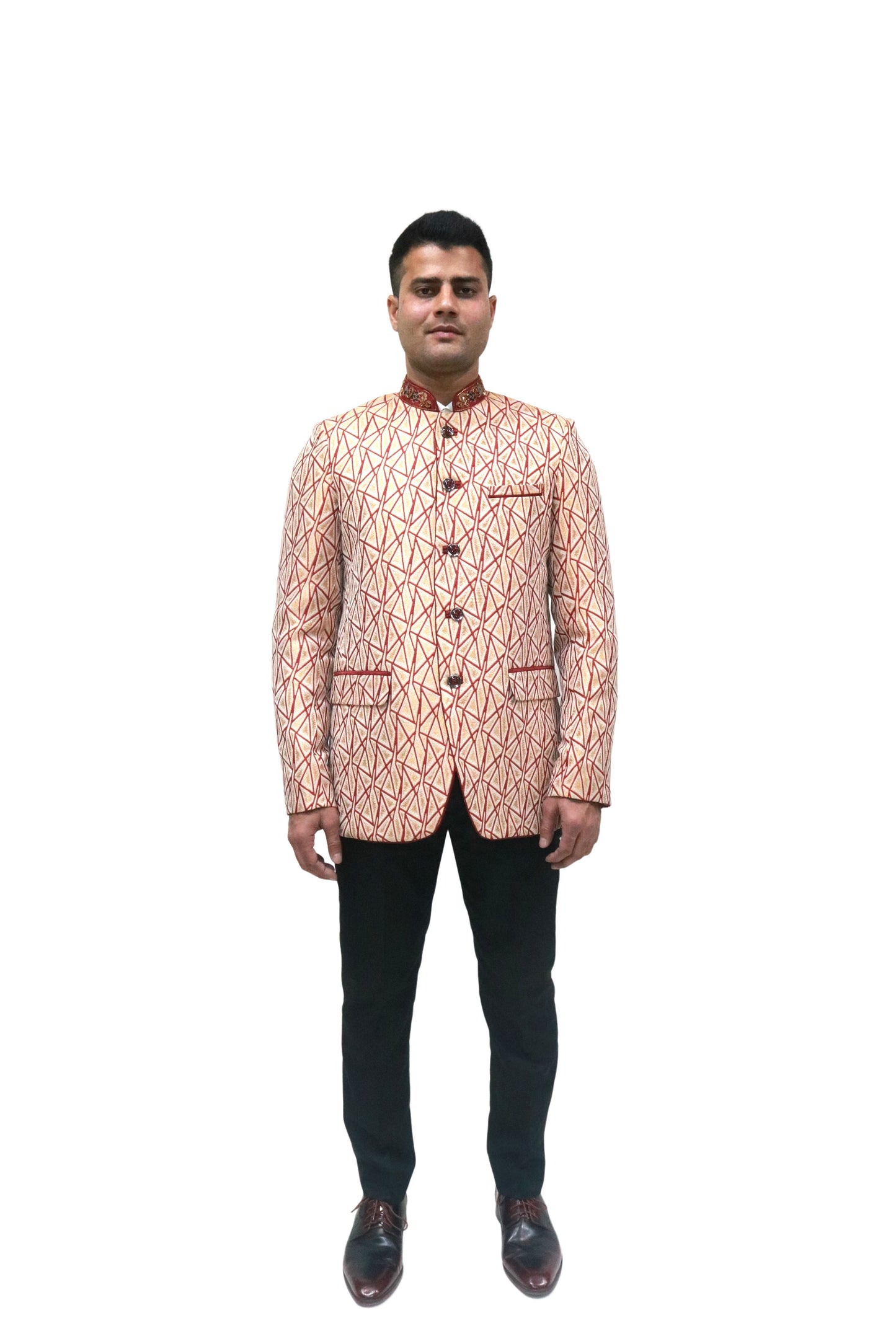 Handmade Men's off white Jacquard Silk Jacket and black trouser combo Perfect for wedding Occasion or Party wear