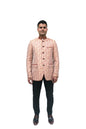 Handmade Men's off white Jacquard Silk Jacket and black trouser combo Perfect for wedding Occasion or Party wear
