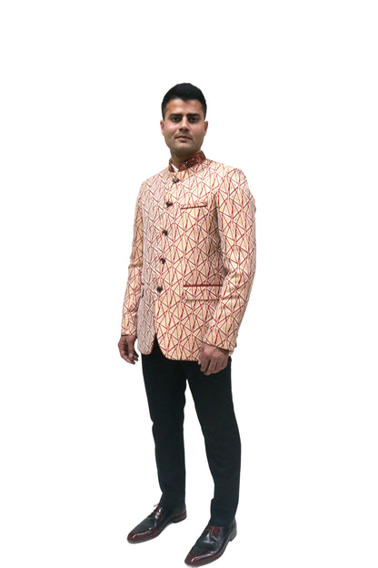 Handmade Men's off white Jacquard Silk Jacket and black trouser combo Perfect for wedding Occasion or Party wear