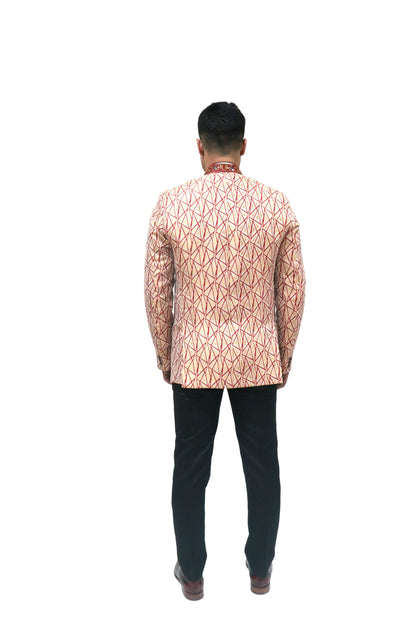 Handmade Men's off white Jacquard Silk Jacket and black trouser combo Perfect for wedding Occasion or Party wear