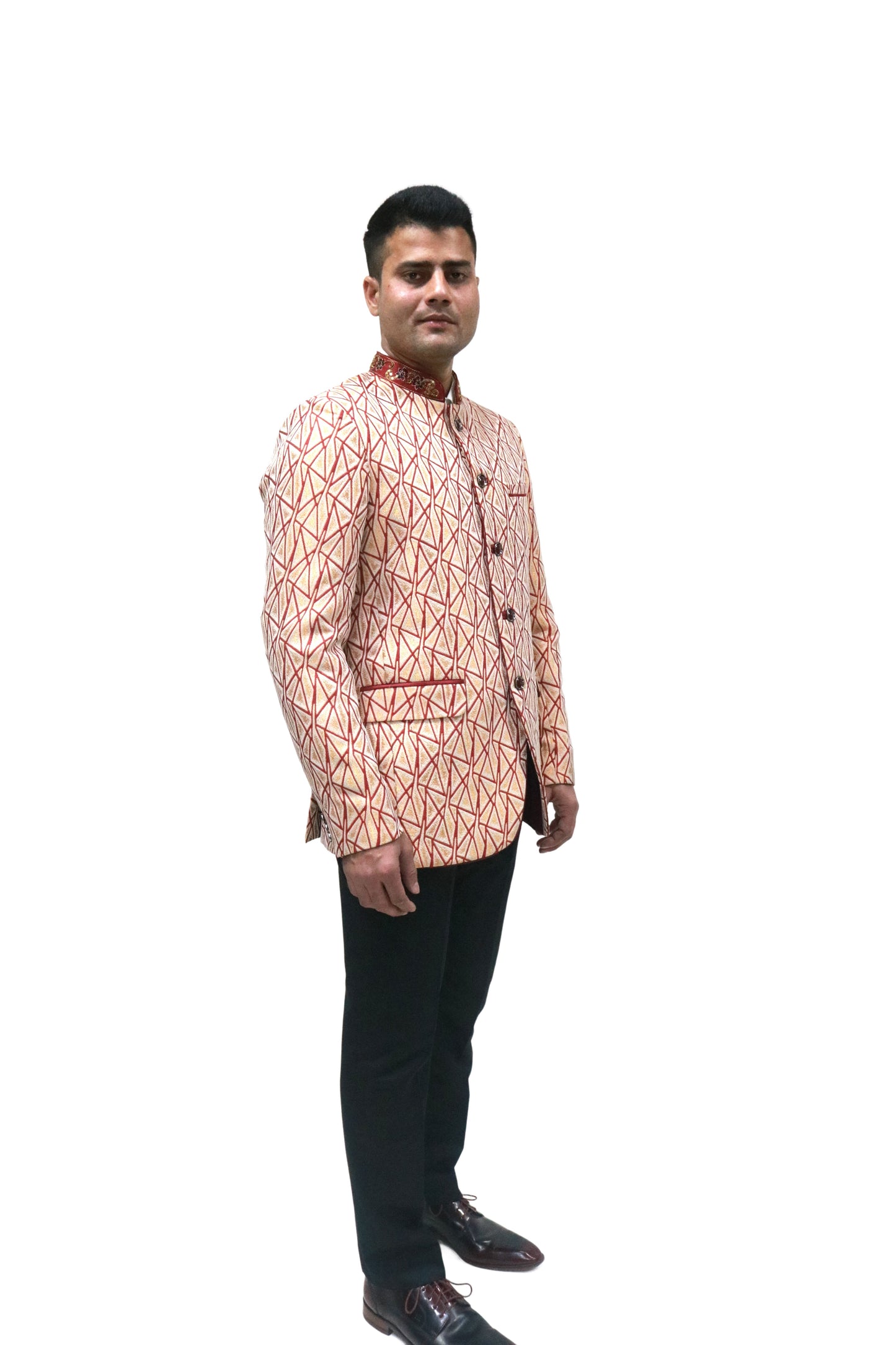 Handmade Men's off white Jacquard Silk Jacket and black trouser combo Perfect for wedding Occasion or Party wear