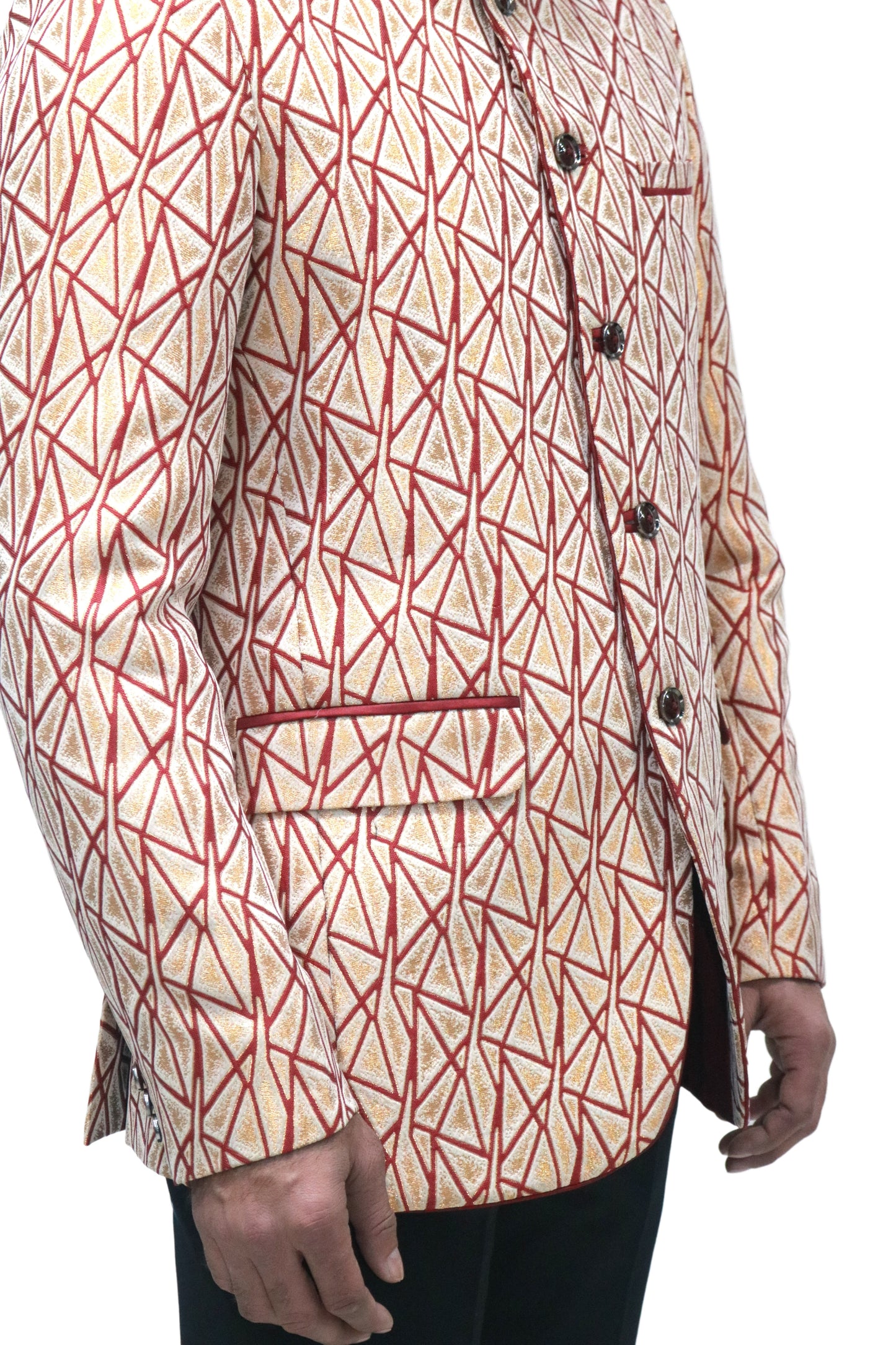 Handmade Men's off white Jacquard Silk Jacket and black trouser combo Perfect for wedding Occasion or Party wear