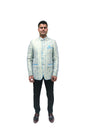 Handmade Men's off white Jacquard Silk Jacket and black trouser combo Perfect for wedding Occasion or Party wear