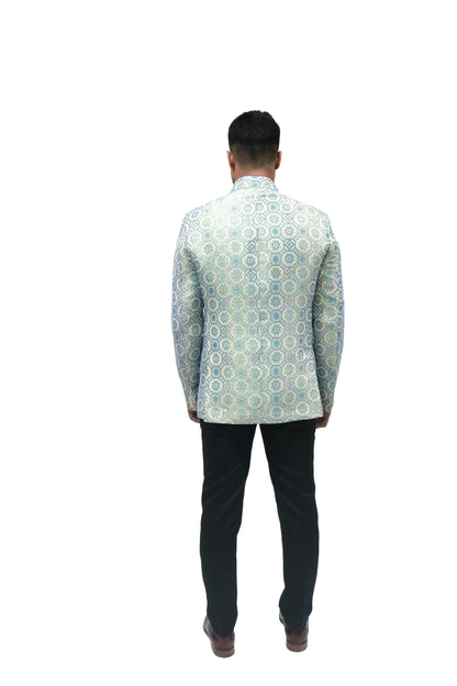 Handmade Men's off white Jacquard Silk Jacket and black trouser combo Perfect for wedding Occasion or Party wear