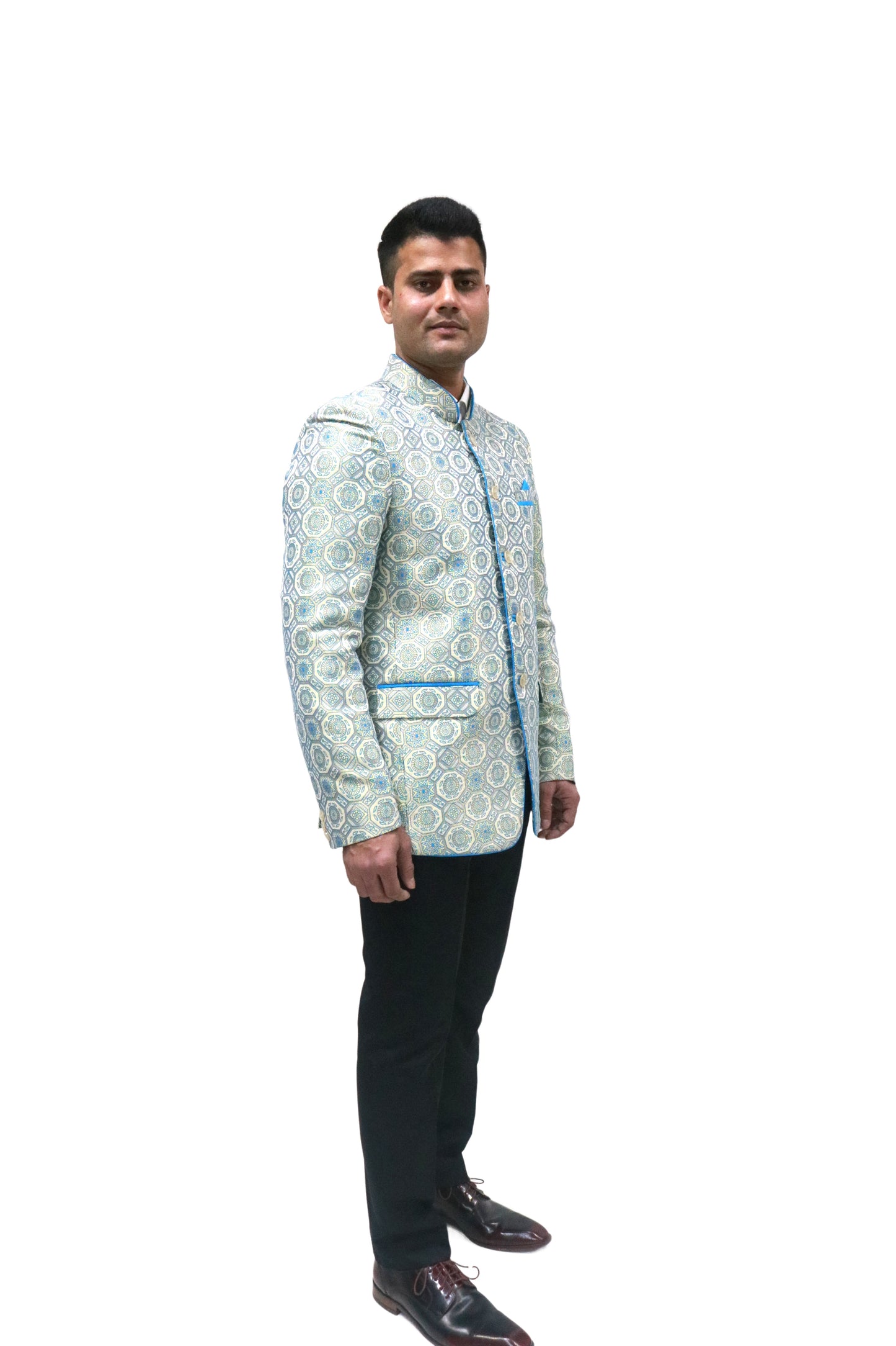 Handmade Men's off white Jacquard Silk Jacket and black trouser combo Perfect for wedding Occasion or Party wear
