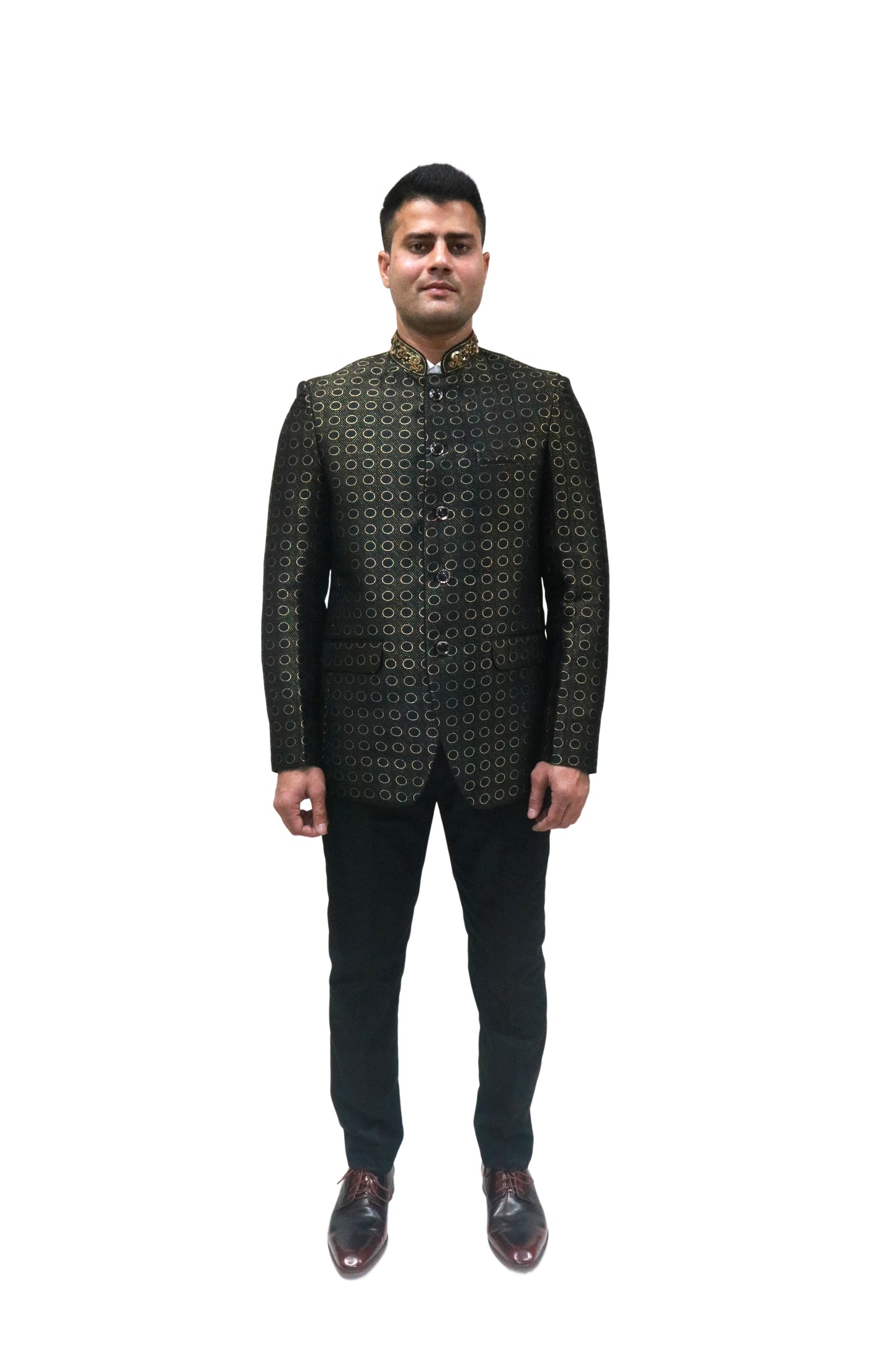 Handmade Men's Black on black Jacquard Silk Jacket and black trouser combo Perfect for wedding Occasion or Party wear