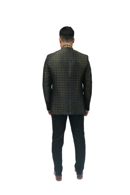 Handmade Men's Black on black Jacquard Silk Jacket and black trouser combo Perfect for wedding Occasion or Party wear