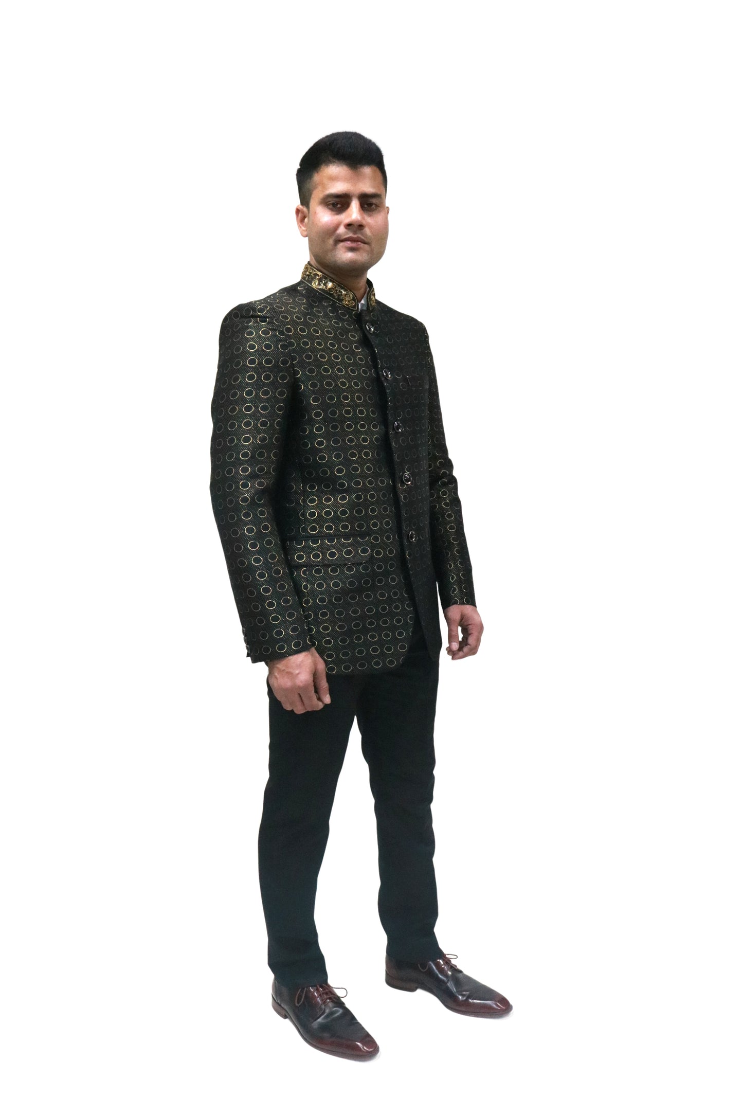 Handmade Men's Black on black Jacquard Silk Jacket and black trouser combo Perfect for wedding Occasion or Party wear