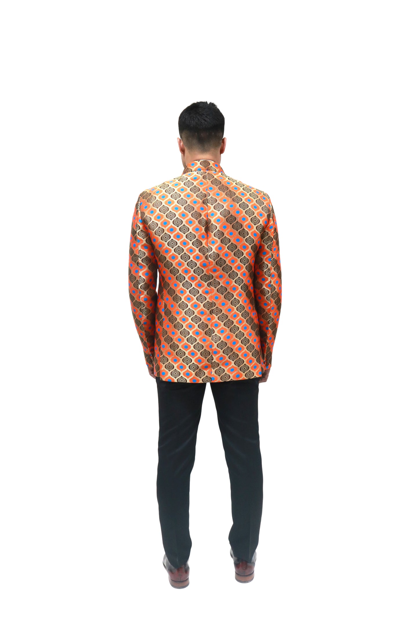 Handmade Men's , brown orange and blue Jacquard Silk Jacket and black trouser combo Perfect for wedding Occasion or Party wear