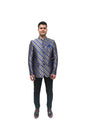 Handmade Men's Black, red and blue Jacquard Silk Jacket and black trouser combo Perfect for wedding Occasion or Party wear