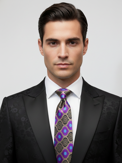Premium Men’s Silk Tie – Purple Geometric Pattern | Formal & Party Wear