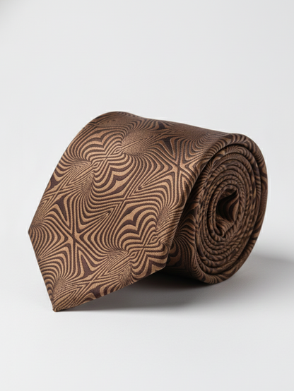 Luxury Golden Necktie with Black Woven Detailing
