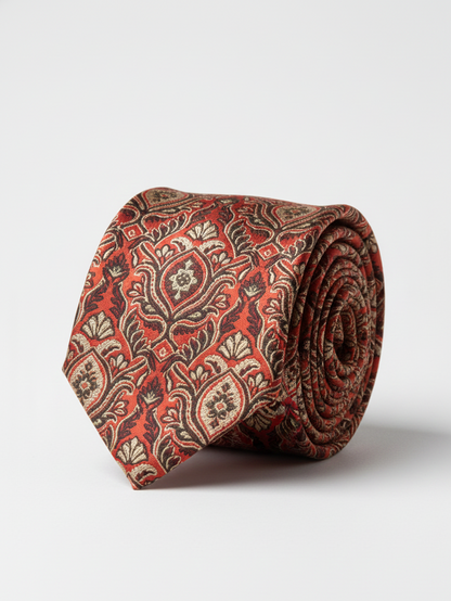 Luxury Red Necktie with Black & Golden Woven Work