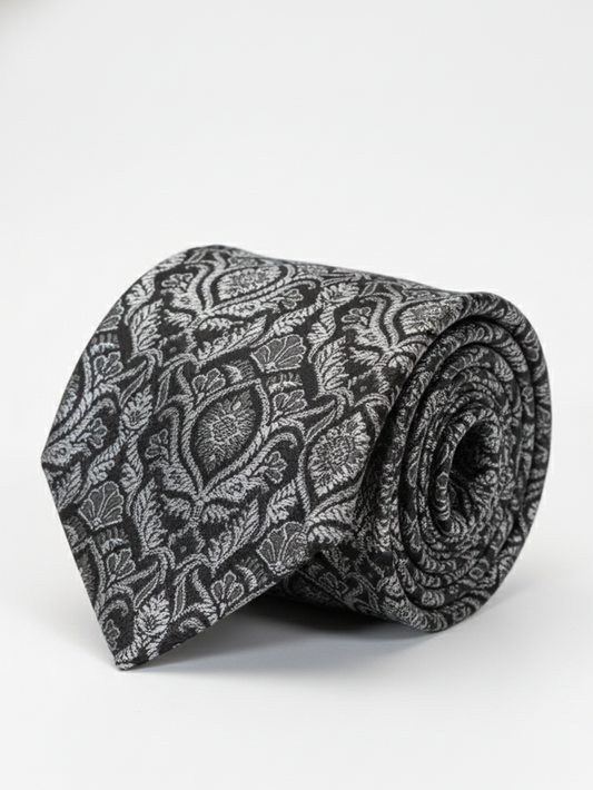 Classic Black Tie with White Print – Modern Elegance