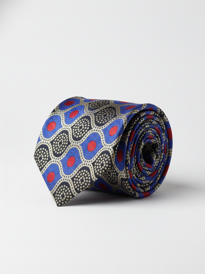Blue Tie with Red Dots & Black Work – Stylish Designer Necktie