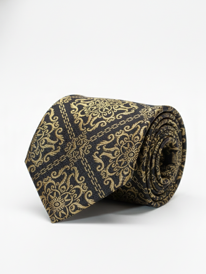 Black Tie with Heavy Golden Work – Luxury Statement Necktie