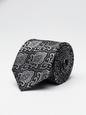 Black Tie with White Work Pattern – Classic Formal Necktie