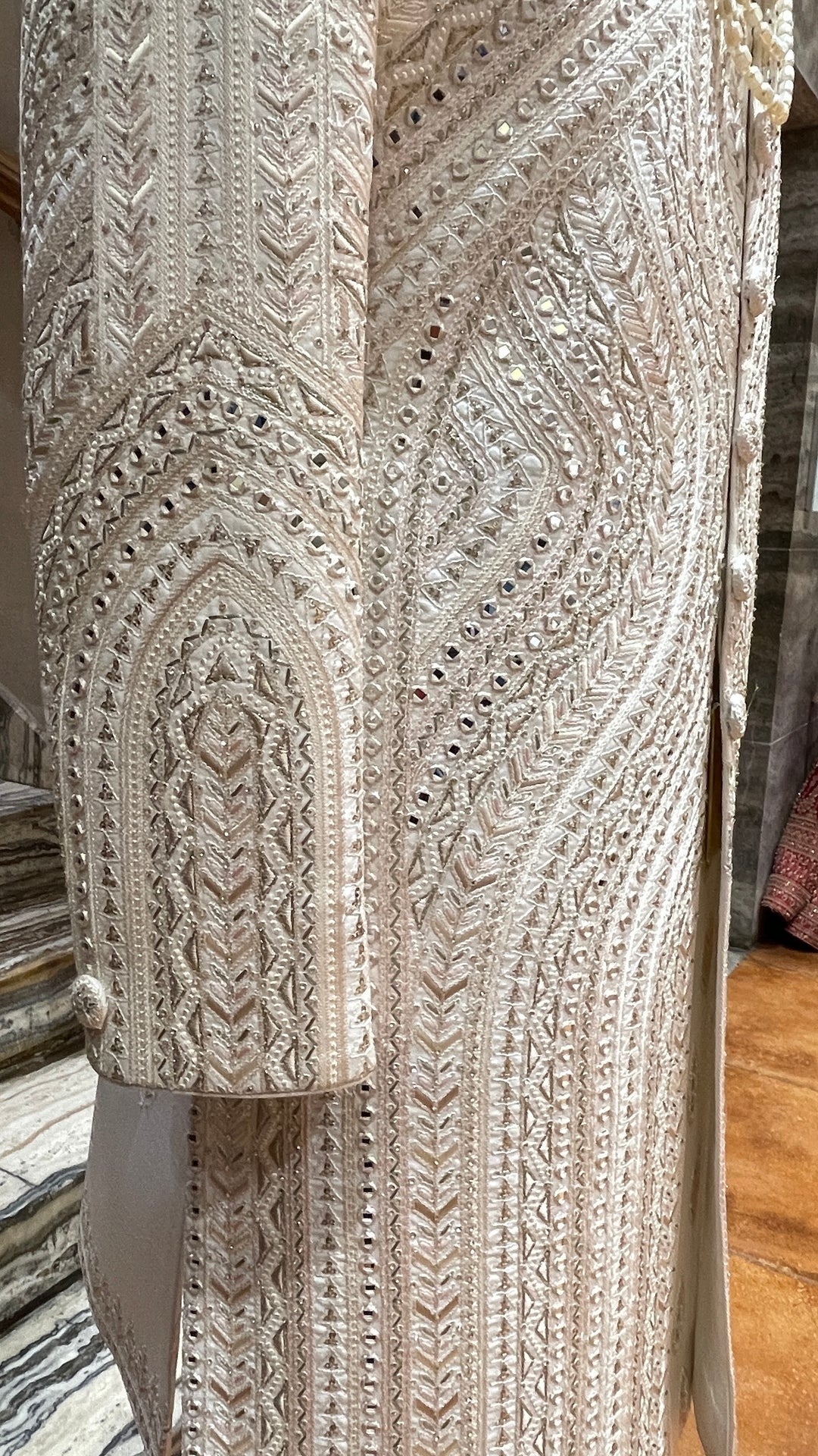 Blush Pink & Ivory Dual-Tone Embroidered Groom Sherwani