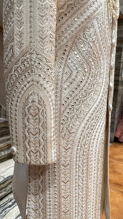 Blush Pink & Ivory Dual-Tone Embroidered Groom Sherwani