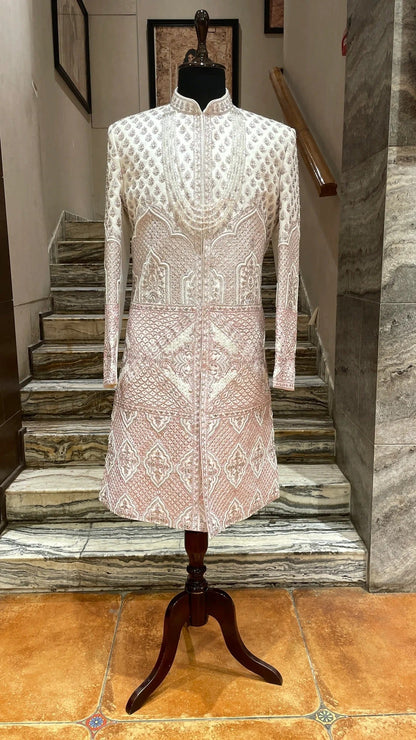 Ivory Embroidered Groom Sherwani with Mirror Work