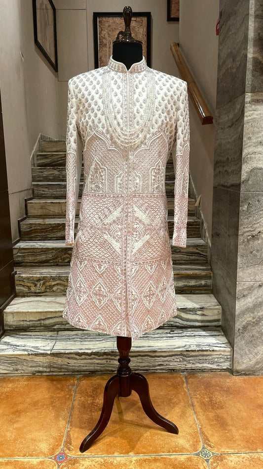 Ivory Embroidered Groom Sherwani with Mirror Work