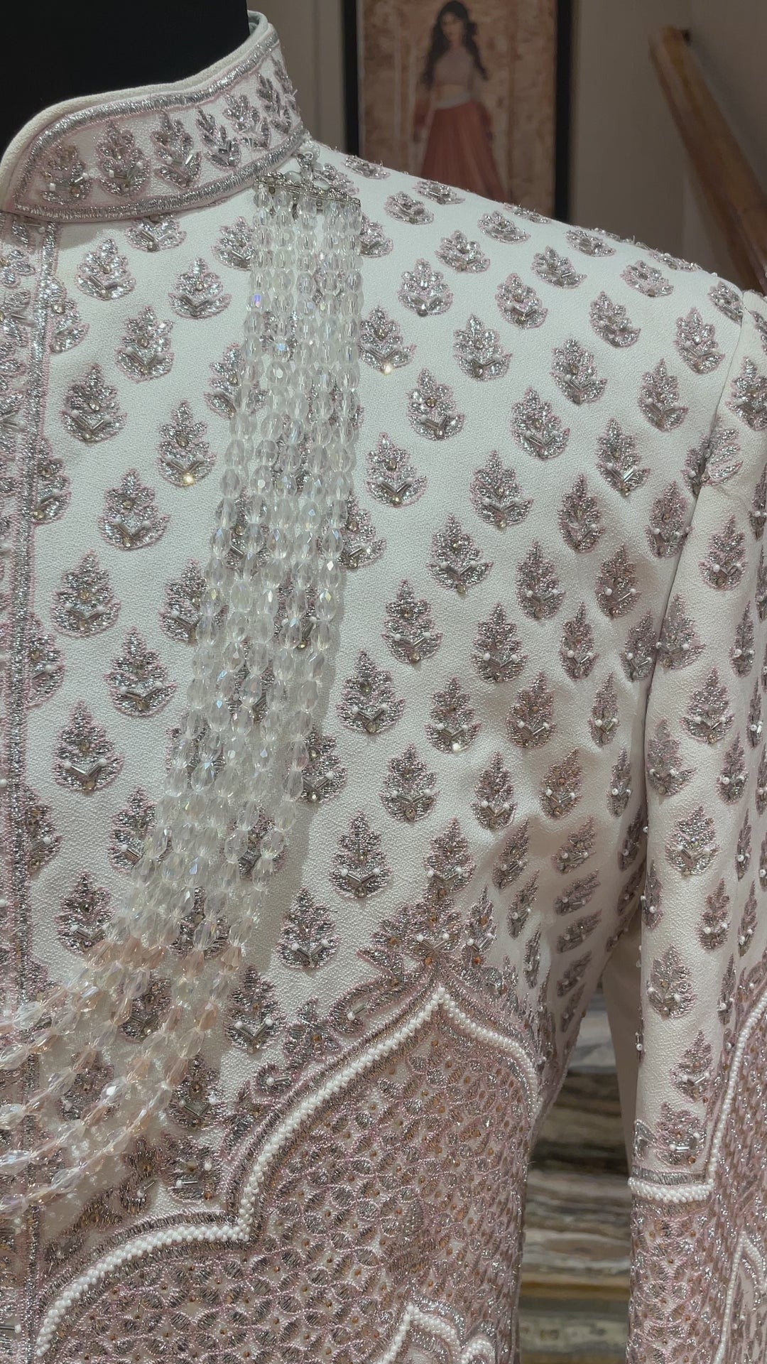 Ivory Embroidered Groom Sherwani with Mirror Work
