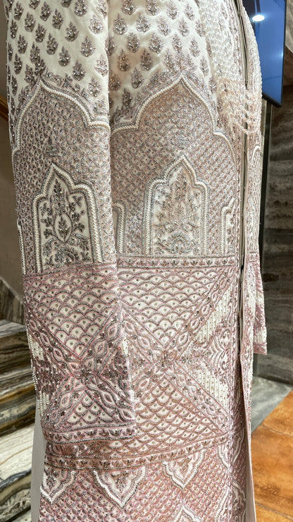 Ivory Embroidered Groom Sherwani with Mirror Work