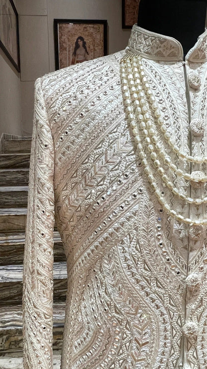 Blush Pink & Ivory Dual-Tone Embroidered Groom Sherwani