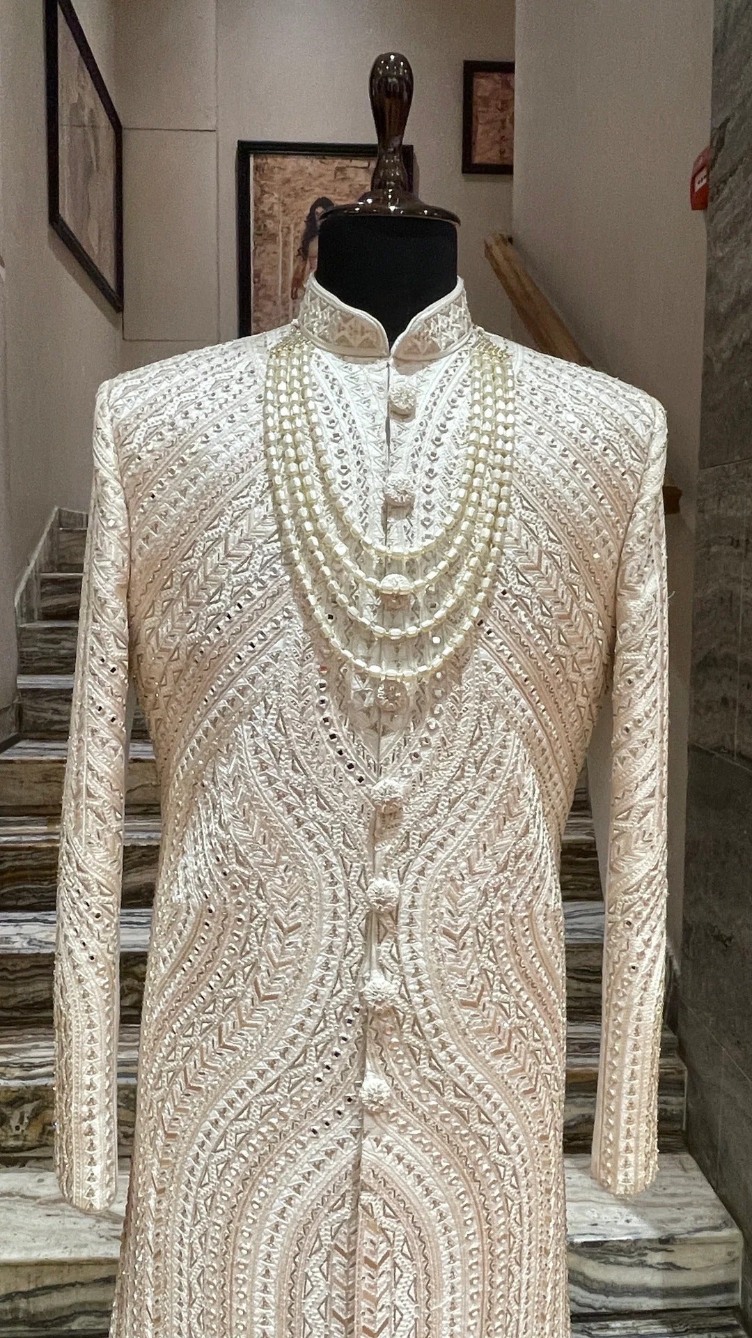 Blush Pink & Ivory Dual-Tone Embroidered Groom Sherwani