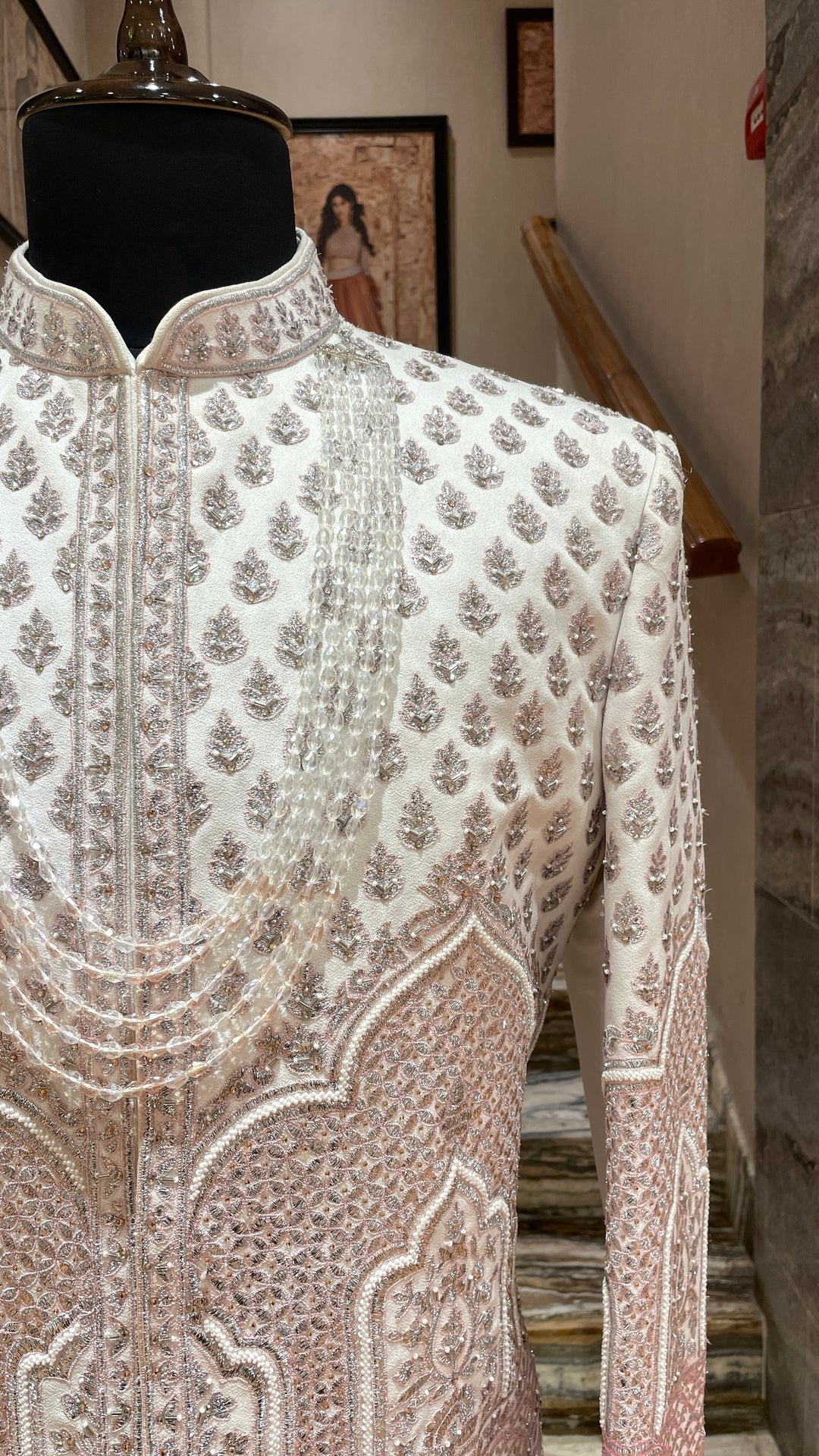 Ivory Embroidered Groom Sherwani with Mirror Work